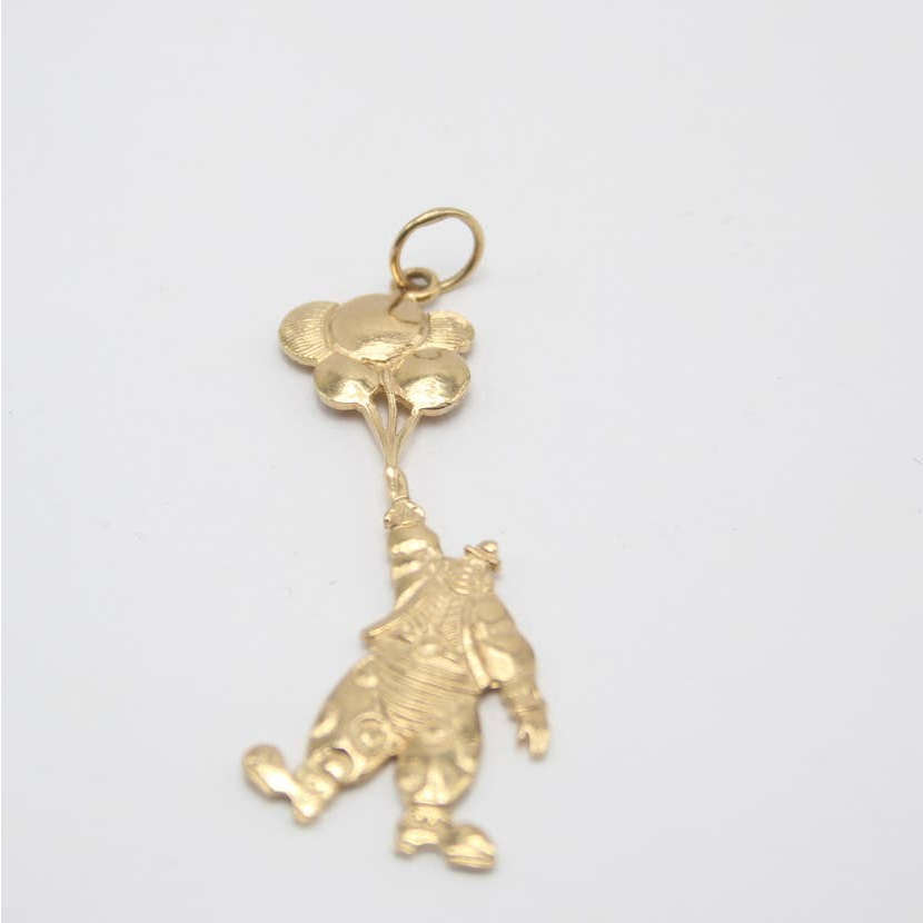 14k Yellow Gold Clown Pendant With Ballons 1.75"